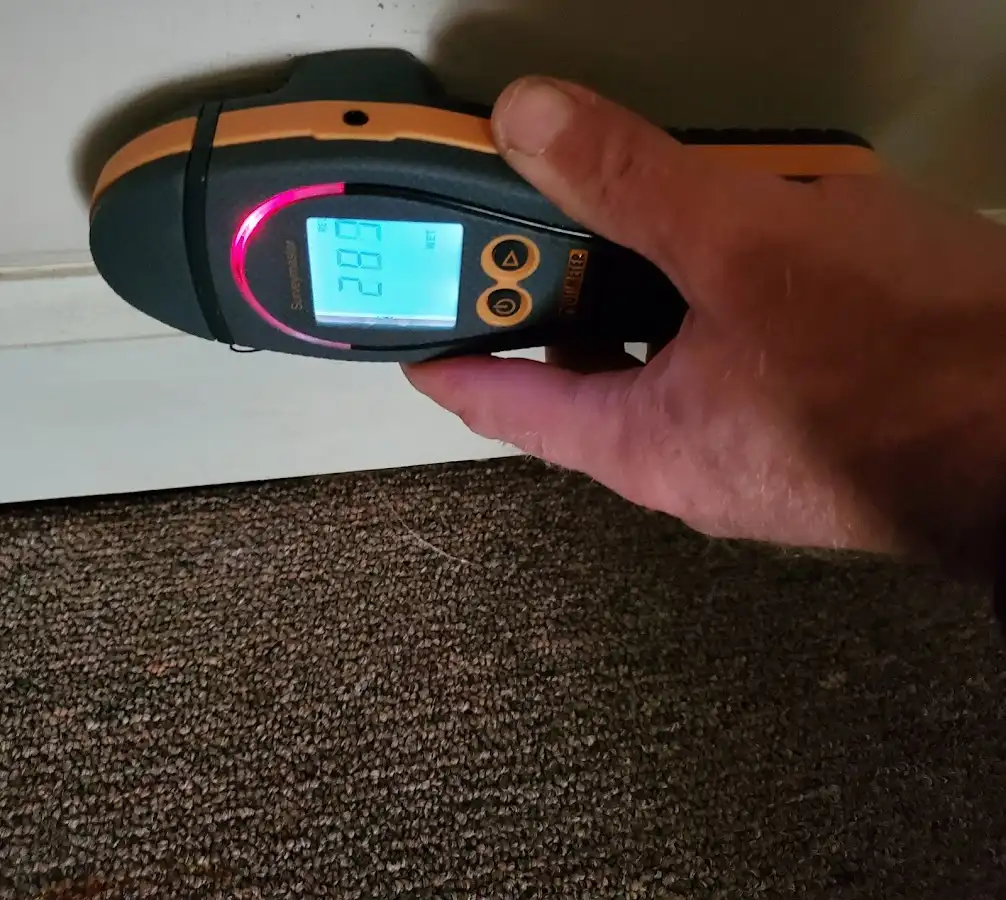 Moisture detection at baseboard during Sewage Cleanup & Sanitation in Barrington